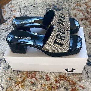 True Religion shoes with clear and black stones